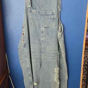 Light Blue Distressed Men's Denim Overalls
